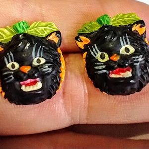 Halloween scary black cat earrings unique vintage Scary Cat Face You Need These